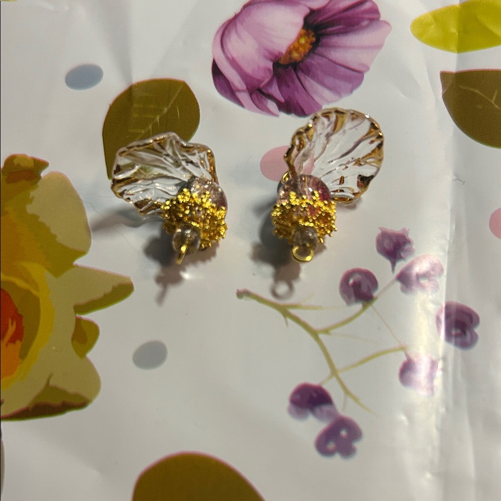 Gold and Clear Crystal Floral Drop Earrings - Elegant Women's Jewelry